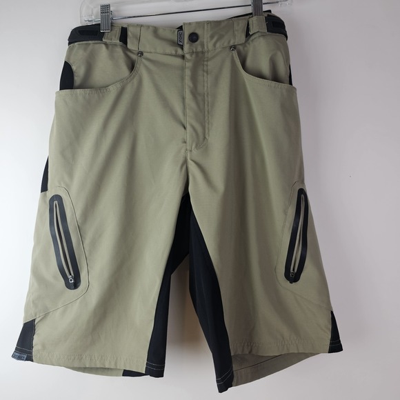 Zoic Ether 12" Men's Bike Shorts w/ 9" Padded Essential Liner, Tan, Medium - Picture 1 of 9
